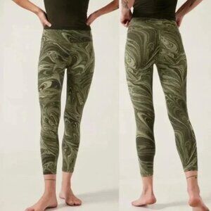 ATHLETA 7/8 Transcend Tights in Sumi Marble Green Large Athleisure Gym Travel
